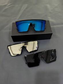 2 piezas Gafas de sol cuadradas de marco grande para hombres y mujeres, protección solar, accesorios de gafas casuales y de moda, adecuadas para la protección solar de verano, vacaciones en la playa, deportes al aire libre, conducción, pesca, ciclismo, compras y toma de fotos - Multicolor - Ver 3