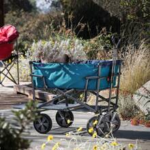MacSports Double Decker Wagons Carts Heavy Duty Foldable Outdoor Collapsible Cart Portable Lightweight Utility Cart, All Terrain Sports Wagon For Camping Gear, Groceries, And More (Teal)