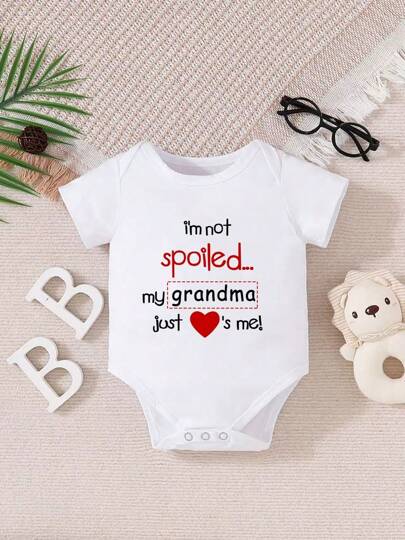 Customized Personalized Name Baby Short Sleeve Romper, Cute Casual Jumpsuit Playsuit - White Round Neck Style, Comfortable & Breathable