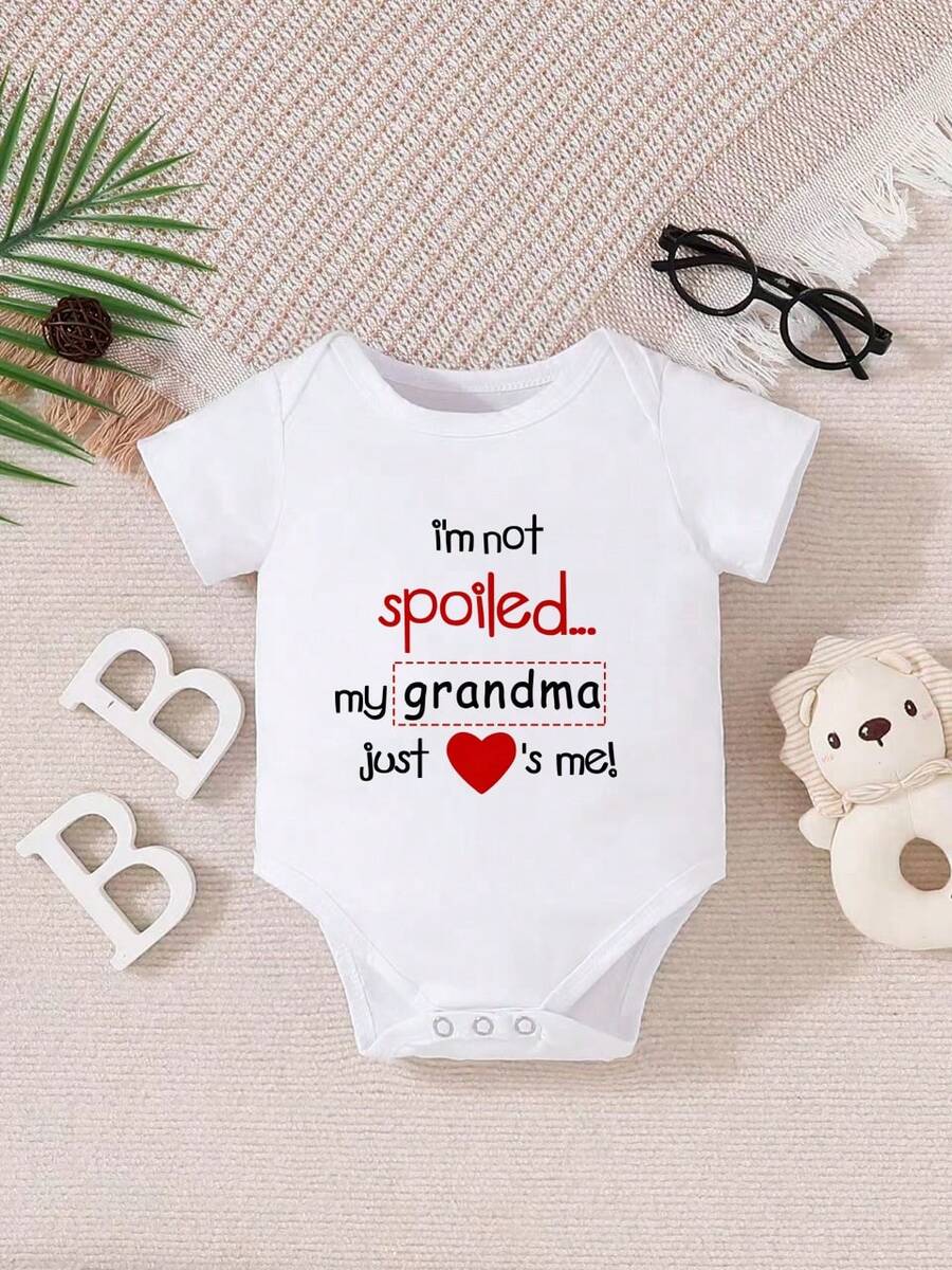 Customized Personalized Name Baby Short Sleeve Bodysuit, Cute Casual Bodysuit - White Round Neck Style, Comfortable & Breathable - White - View 1