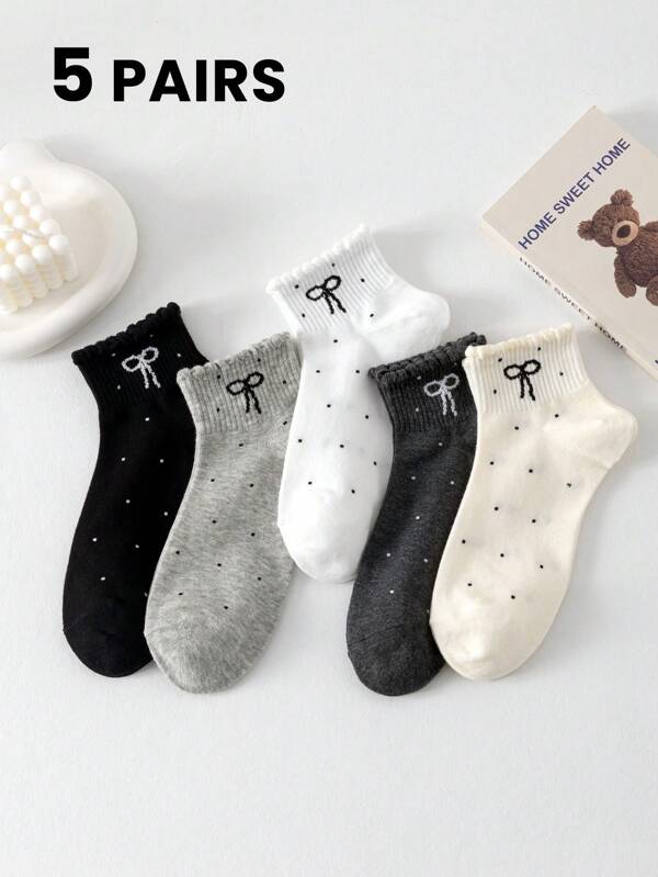 5 pares de calcetines tipo crew para mujer con diseño de lazo, cómodos, transpirables y duraderos, de colores vibrantes, adecuados para uso casual