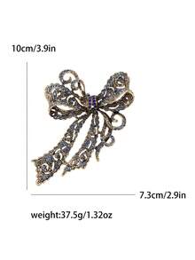 1 chiếc trâm cài áo đính đá Rhinestone cổ điển - Trâm cài áo bằng đá quý màu xanh lam đậm và ngọc lam thanh lịch dành cho phụ nữ, thiết kế hoa văn tinh xảo, hoàn hảo cho áo khoác, hoa đeo tay và quà tặng - Nơ (4150) - Xem 11