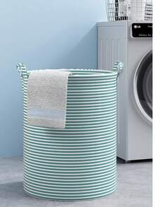 可折叠洗衣篮 - 蓝白条纹无纺布，节省空间的设计，适用于衣物、玩具和浴室必需品，耐用时尚的家居收纳盒，现代外观 | 坚固的手柄，洗衣篮，适合返校季床、房间、浴室、衣物收纳