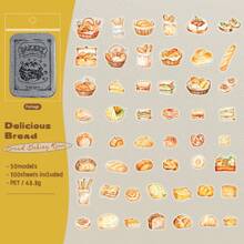 1 Box 100pcs Vintage Mini Bread/Sandwich Themed Decorative Stickers, Assorted Colors, PET, Suitable For Journals, Scrapbooking, Planners And DIY Crafting, School Supplies,Back To School