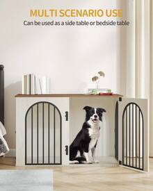 HaluPeit 108 cm Gabbia per Cani, Tavolo Supplemento, Cuccia Moderna per Cani Interno, Kennel Cane Medio, Casetta per Animali, 3 porte, Porta ad arco, 64 x 108 x 76 cm - Castano - Visualizzare 2
