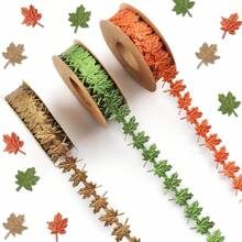 3 rollos de 5 yardas de cintas de otoño, cintas de acción de gracias de color verde, marrón y naranja con forma de hoja de arce, cintas artesanales para decoración de regalos, fiestas de otoño, decoración de otoño, Halloween y decoración de otoño