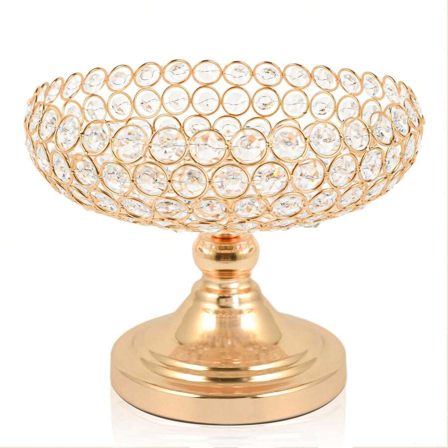 OBOVAY 1 pièce Bol à fruits en cristal doré ajouré, décoration de table, support pour fruits/fleurs artificielles, bol en cristal élégant, décoration de table de fête - Doré - Voir 1