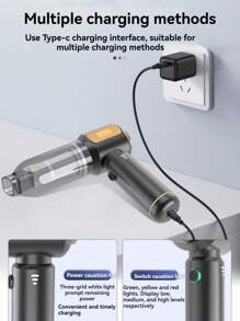16000AP Wireless Handheld Vacuum Cleaner With LED Light - Portable, Portable Car Vacuum Cleaner With 0.3L Dust Cup, 5V USB Charging, 100W Power, 64dB Noise, 16KPa Suction, ABS Resin Body, Rechargeable Lithium Battery, Capacity, 0.35 Hour Battery Life, Car
