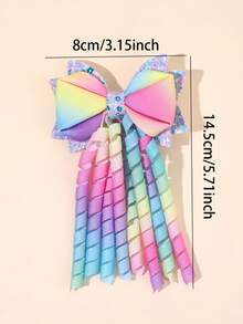 2pcs Colorful Shiny Korker Hair Clips, Suitable For Girls, Ombre Rainbow Color Hair Clips, Multi-Tail Design, Satin Alligator Clips, Shiny Teenage Hair Accessories, Gift For Girls - Multicolor - View 4
