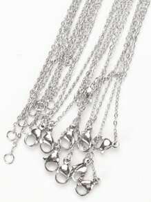 10pcs/Pack 45cm Stainless Steel Flat Oval Link Chain Necklace, Silver Plated DIY Jewelry Accessory