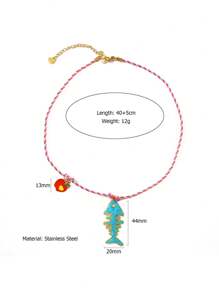 Colar de corda de amianto natural estilo oceano com pingente de peixe pequeno de aço inoxidável, requintado, feito à mão, moderno, com design de nicho, elegante e item decorativo de alta qualidade para mulheres