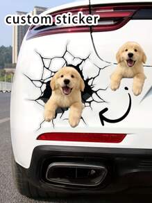 2 pièces Autocollants de voiture personnalisés thème animal, décalcomanies de portrait de chien et chat personnalisées pour lunette arrière, phare, porte de voiture, autocollants mignons de chiots 3D fissurés, surface adhésive mate, utilisation unique, accessoires automobiles thème animal, convient pour la fête et la décoration de la maison