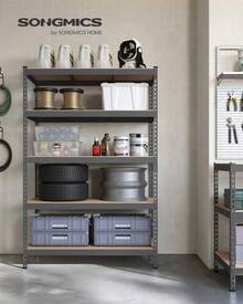 SONGMICS 5-Tier Storage Shelves, Load 2310 Lb, Garage Storage, Boltless Assembly, Adjustable Shelving Unit, 23.6 X 47.2 X 70.9 Inches, For Study Shed Basement - Gray Rice - View 4
