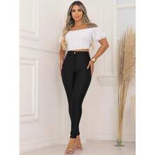 Women's Cirrê Pants With Fake Button Legging Pants - - 黑色 - 查看 6