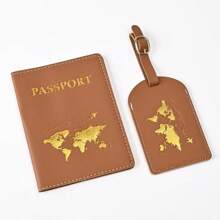 1 Set Map Print Anti-Lost Luggage Tag & Passport Holder, Printed PU Travel Essentials, Travel Organizer, Travel Wallet, Passport Cover, Beach Holiday, Summer Christmas Vacation Travel Accessories Vacation Back To School Women Mini Travel Products