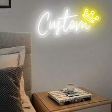 Customizable LED Neon Sign With Yellow Crown Pattern - Adjustable Brightness USB-Powered Wall Decor For Bedroom, Room & Weddings - Durable Plastic Wall-Mounted Light, Neon Signs For Wall Decor