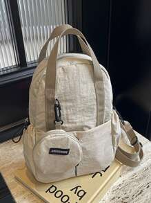 Bolso casual tipo bandolera, bolso de hombro, bolso de mensajero, mochila, bolso escolar, bolso multifuncional ajustable con monedero, de alta calidad en color beige, de gran capacidad y volumen, puede contener tabletas, paraguas, vasos de agua, diseño sencillo y de moda, con cierre de cremallera, adecuado para la temporada de regreso a la escuela, viajes, senderismo, actividades físicas, salidas y necesidades diarias, un regalo perfecto