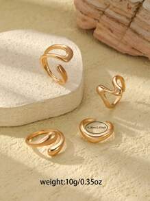 4pcs/Set Retro Style Asymmetrical Metal Rings Set For Women