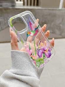 Flower 1pc Creative Floral Colorful Hummingbird Pattern Transparent Airbag TPU Anti-Fall Phone Case, Suitable As Holiday Gift Compatible With IPhone Xs/Xs Max/Xr/11/12/13/14/14 Plus/15/15 Plus/16/16 Plus/7/8 Plus Waterproof Shockproof Scratch Resistant - Multicolor - View 5
