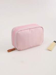 Plain Color Fashionable Zipper Cosmetic Bag, Suitable For Storing Cosmetics And Carrying Outside