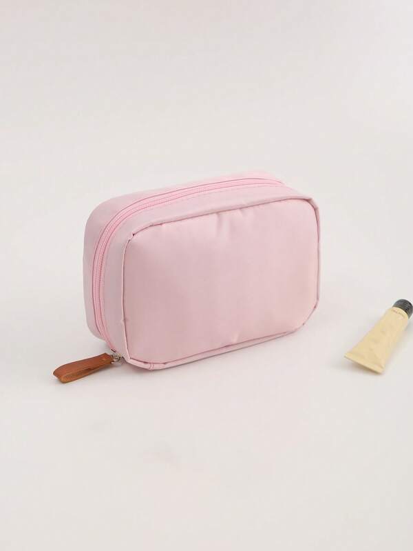 Plain Color Fashionable Zipper Cosmetic Bag, Suitable For Storing Cosmetics And Carrying Outside