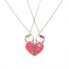 Sanrio 1 Stück Kitty Katzen Patchwork Herz Legierung Halskette - einzigartiger Modeschmuck für Frauen, Männer, Paar und Freunde - Alltags- und Feiertagsaccessoire