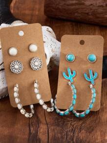 2/6/12 peças Brincos de turquesa estilo cowgirl retrô para mulheres, brincos de joias estilo boho vintage, joias de verão para mulheres, joias turquesa