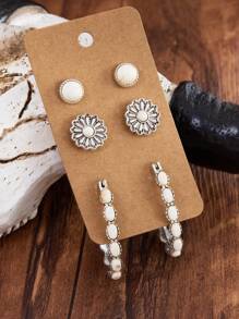 2/6/12 peças Brincos de turquesa estilo cowgirl retrô para mulheres, brincos de joias estilo boho vintage, joias de verão para mulheres, joias turquesa