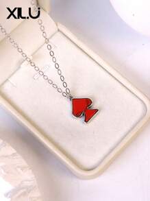 1pc Poker Card & Turquoise Enamel Pendant Necklace For Women, European & American Design