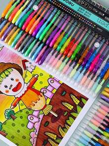 Juego de 60 piezas de marcadores de color con glitter para dibujo y boceto, marcadores para estudiantes, adultos, ilustración de artista, útiles escolares de neón pastel, suministros escolares, de vuelta a la escuela - multicolor - Ver 2