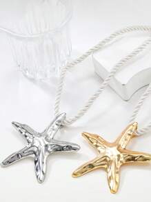 1pc Bohemian Style Simple Starfish Shaped Alloy Necklace For Women Elegant Chunky Rope Choker Necklace Jewelry