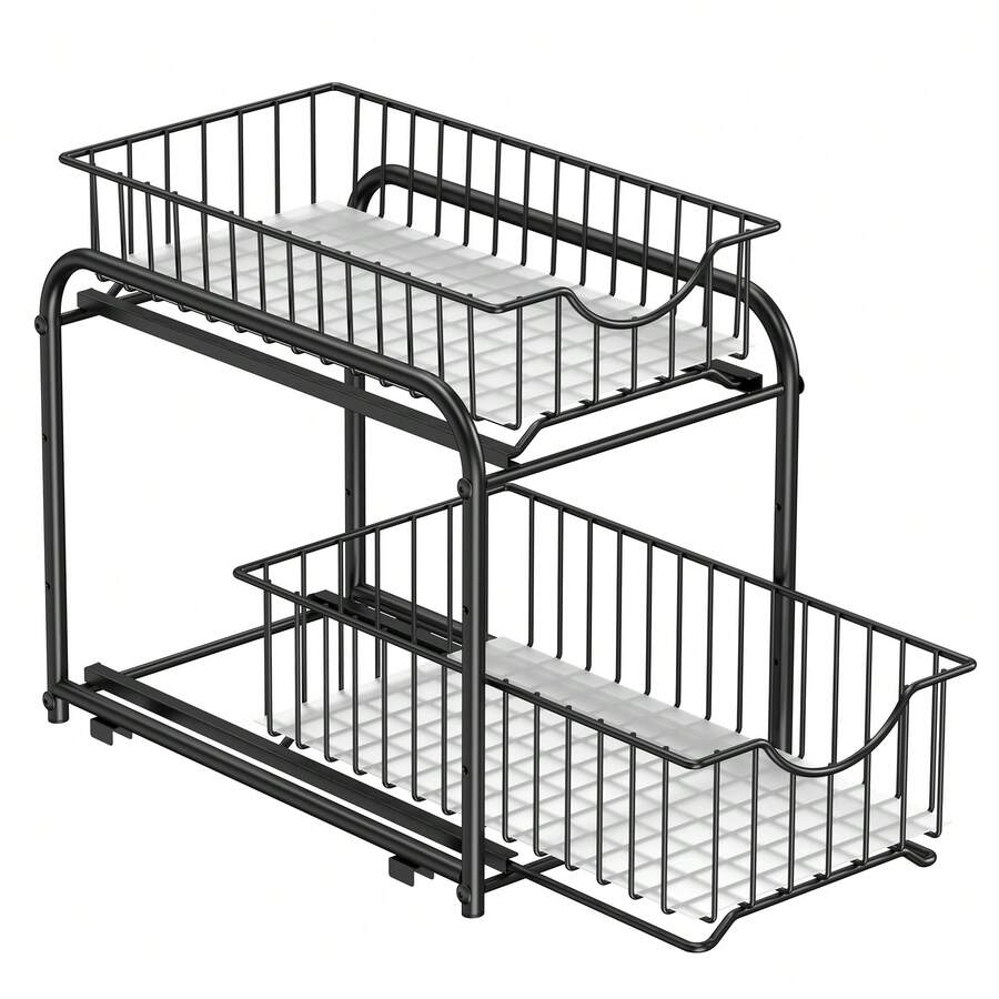 SONGMICS 2-Tier Pull Out Cabinet Organizers, Under Sink Organizer, Bathroom Organizer And Storage, Sliding Basket Drawers, Stackable For Kitchen, Bathroom - Black - View 1