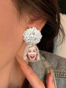 1pc Custom Face Earrings, Fiance Earring, Engaged, Bachelorette Party, Bachelorette Weekend, Gifts For Him, Bachelorette Jewelry, Bridal Jewelry,Maid Of Honor Gift, Groom Earrings,Personalized Gifts, Holiday Decorations