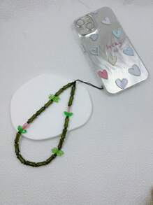 Stilvoller Bambus Tulpe Handyband mit Glasperlen - Traditionelles glückliches Accessoire mit grünen Perlen und Blumendekoration