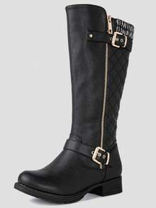 GLOBALWIN Women's Quilted Knee-High Fashion Dressy Riding Boots Fall Boots Holiday Season Winter Boots - 17YY01-7Đen - Xem 1