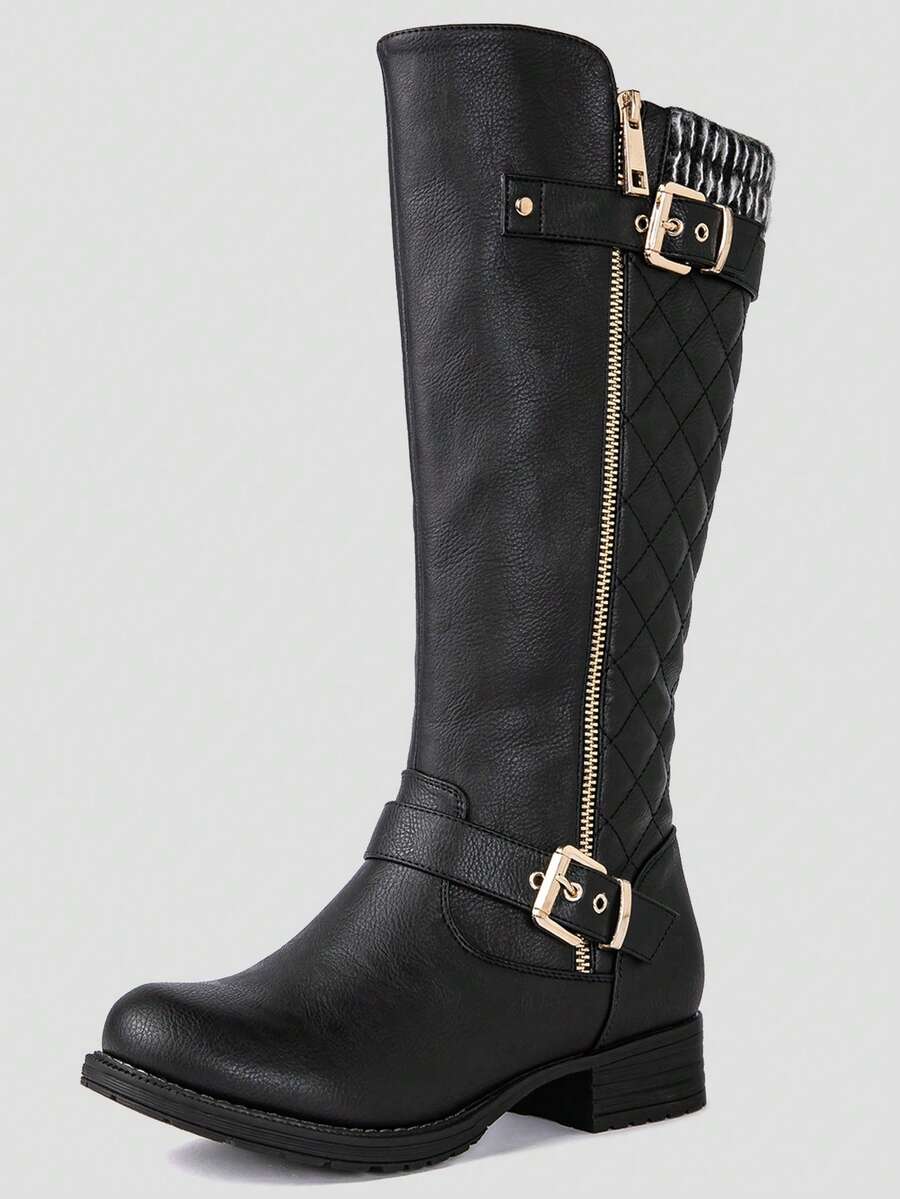 GLOBALWIN Women's Quilted Knee-High Fashion Dressy Riding Boots Fall Boots Holiday Season Winter Boots - 17YY01-7Đen - Xem 1