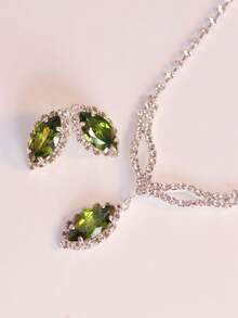 1 Bộ vòng cổ tua rua Cubic Zirconia & Bộ hoa tai cho cô dâu, Phụ kiện váy cưới - màu xanh ô liu - Xem 5