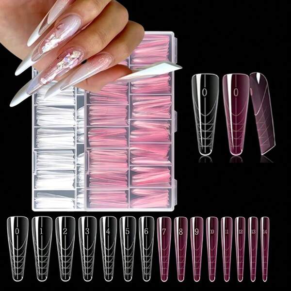 150PCS Pink/Transparent Nail Mold, 15 Sizes Of Full Coverage Nail Gel Double-Layer Nail Mold, Reusable Nail Mold, Suitable For Nail Salons And DIY
