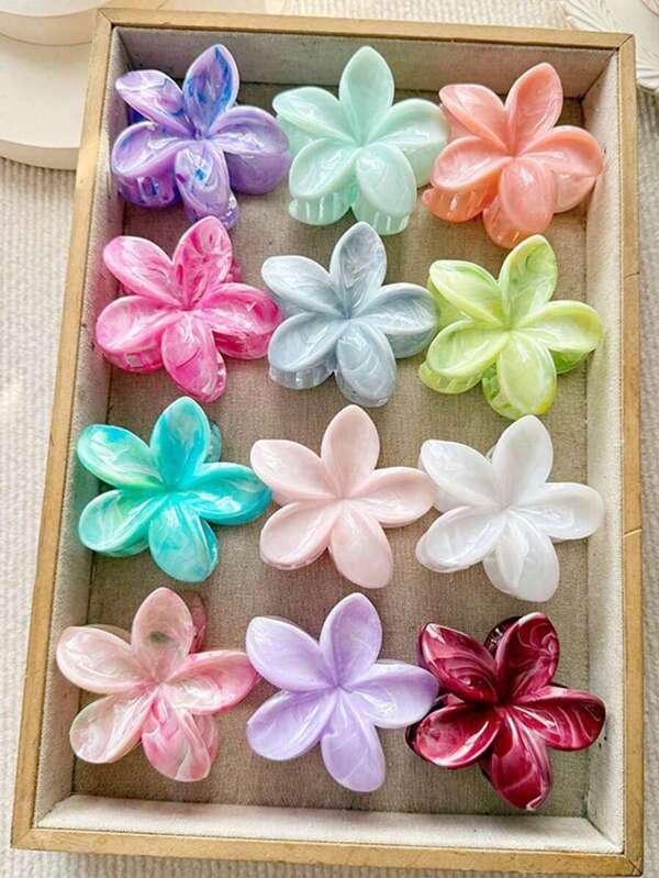 1/12 piezas Accesorios de moda para el cabello de mujer - Pinza de pelo de tamaño grande con estilo de vacaciones tipo frangipani, pinza para el cabello con cierre, ideal para recogidos parciales, de alta gama