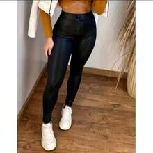 Women's Cirrê Pants With Fake Button Legging Pants - - 黑色 - 查看 4