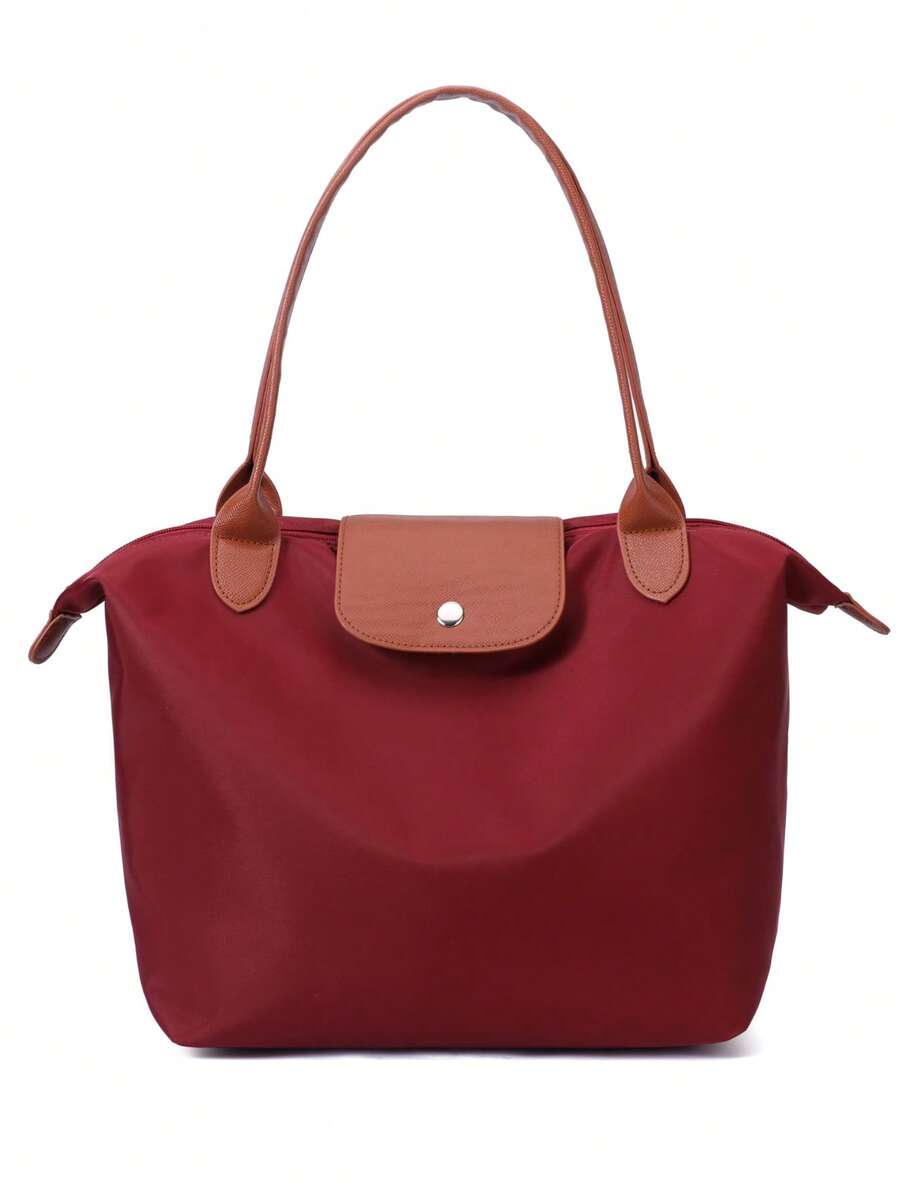 Large Capacity Foldable Women's Tote Bag: Water-Resistant Nylon For Work And Everyday Life - 酒紅色 - 查看 1