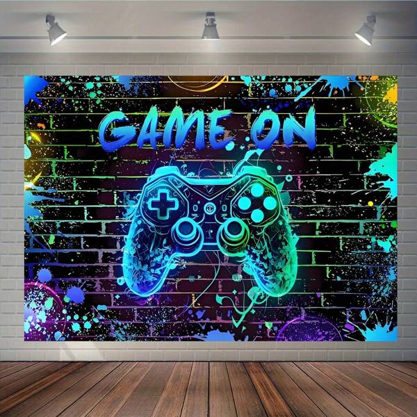 2D Banner Electronic Gaming Party Backdrop Neon Glowing Gamer Banner Polyester Wall Decor, Suitable For Birthday Celebration, Gaming Night, Arcade - Multi-Functional Room And Garden Decoration, Photogenic Gaming Theme Background No Electricity Required - Applicable For General Occasions And Various Festivals