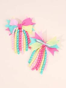 2 piezas Lazos Korker arcoíris para niñas, lazos de cinta grosgrán coloridos y rizados con pinzas de cocodrilo, regalos de vacaciones accesorios para el cabello lindos y dulces para niños