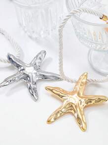 1pc Bohemian Style Simple Starfish Shaped Alloy Necklace For Women Elegant Chunky Rope Choker Necklace Jewelry