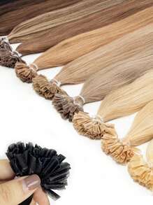 50 extensiones de cabello humano liso con punta en U, color natural, de 30 a 55 cm, invisibles, con base de seda y sin costuras, para mujeres.