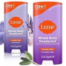 Lume Whole Body Deodorant - Smooth Solid Stick - 72 Hour Odor Control - Aluminum, Baking Soda And Skin  - 2.6 Ounce (Pack Of 2) (Soft Powder) - Phấn mềm & Cây xô thơm oải hương - Xem 12