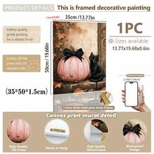 1pc Canvas Wall Art, Halloween Wall Art, Halloween Poster, Framed Wall Art, Playful Black Cat And Pink Pumpkin Poster, Halloween Horror Wall Art, Autumn Home Decor, Autumn Decoration, Cute Decoration, Halloween Decoration, Room Decor, Dorm Decor, Bedroom Home Decor, Autumn Wall Decor - Multicolor - View 17