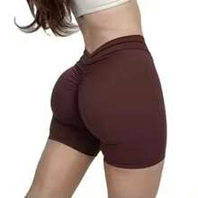 Women's High Waist Sexy V Back Yoga Shorts For Tummy Control Fitness Athletic Workout Running Shorts Sport Butt Scrunch Booty Yoga Shorts Buttery Soft Tummy Control Gym Shorts For Workout Sport Running Biking - 咖啡棕 - 查看 1
