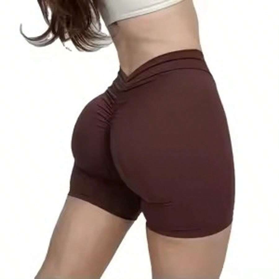 Women's High Waist Sexy V Back Yoga Shorts For Tummy Control Fitness Athletic Workout Running Shorts Sport Butt Scrunch Booty Yoga Shorts Buttery Soft Tummy Control Gym Shorts For Workout Sport Running Biking - 咖啡棕 - 查看 1