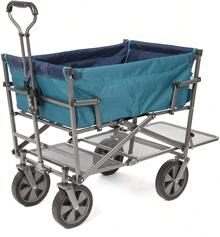 MacSports Double Decker Wagons Carts Heavy Duty Foldable Outdoor Collapsible Cart Portable Lightweight Utility Cart, All Terrain Sports Wagon For Camping Gear, Groceries, And More (Teal)